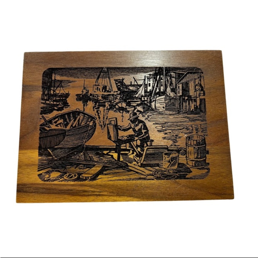Vintage Carved Wood Card Box